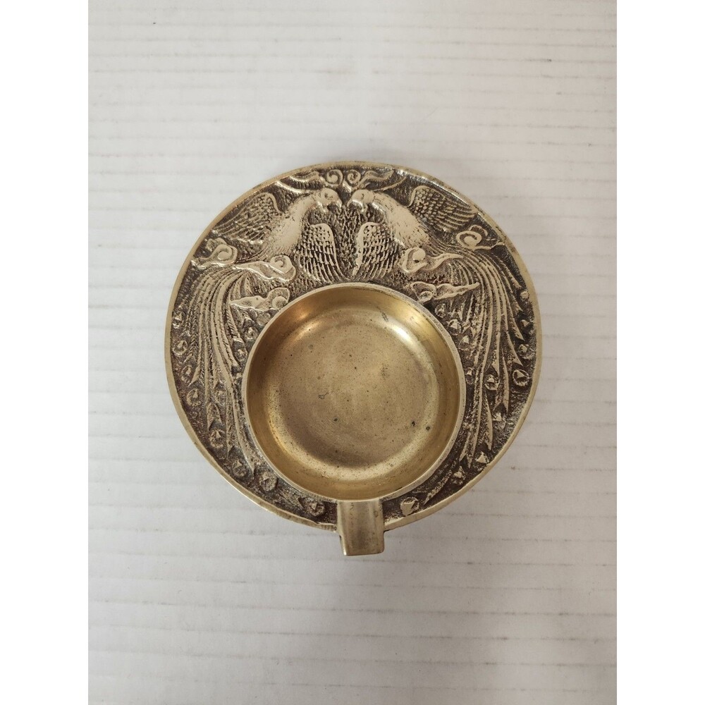 Vintage 4 Inch Brass Ashtray With Peacocks
